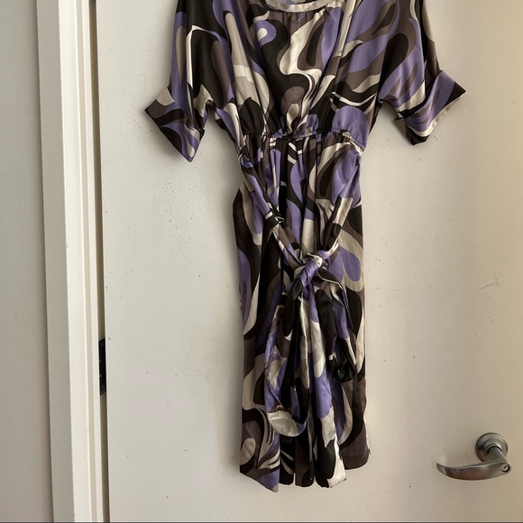 Zara Basic Print Midi Dress with Tie Belt - Picture 2 of 7